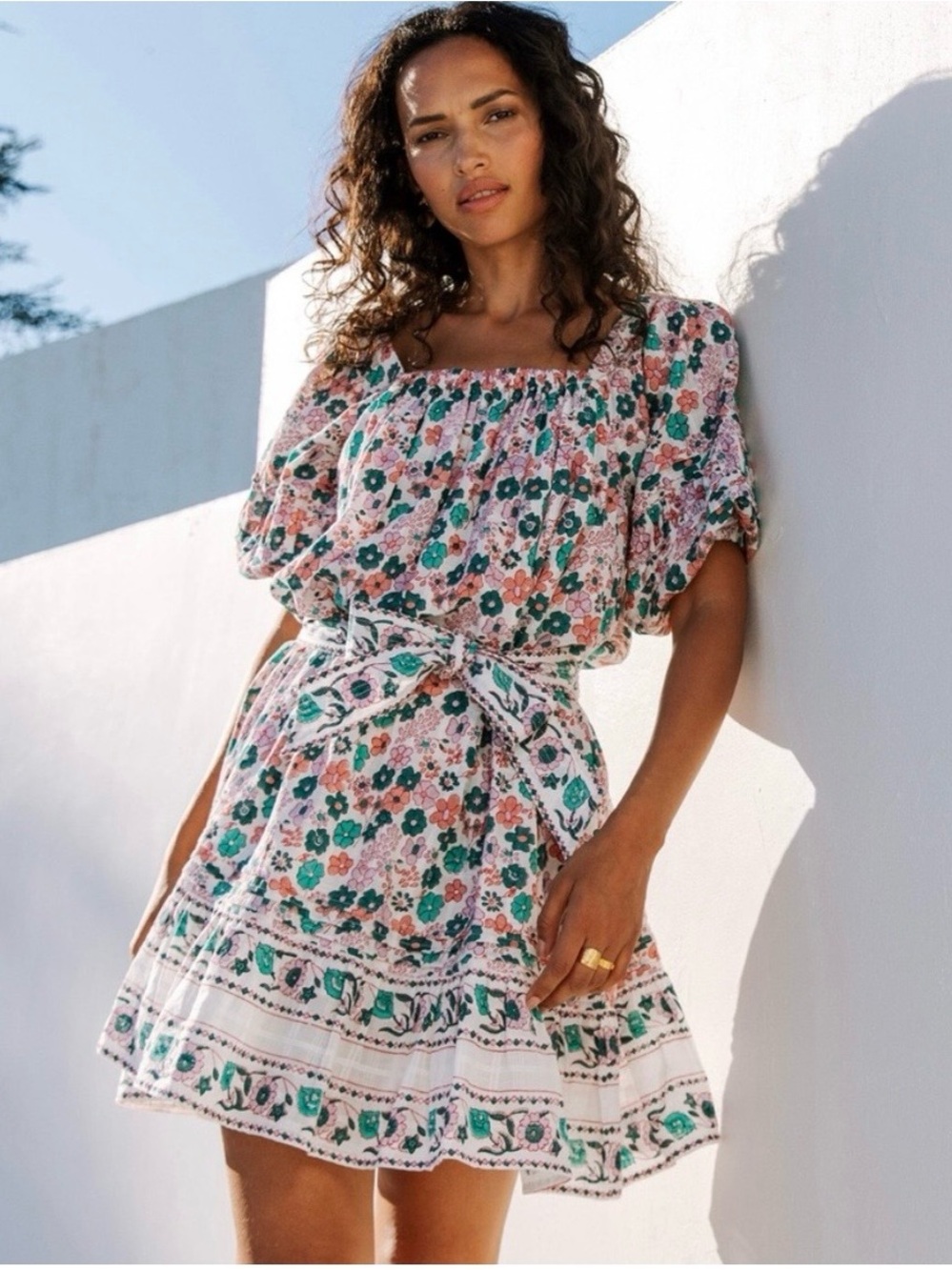 Cleobella Mara Mini Dress in Wildflower Mini Puff Sleeves Size XS